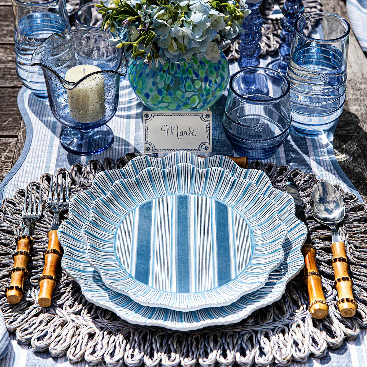 Cabana Stripe Melamine Dinner Plate Set/4 - Ocean - Image 5
