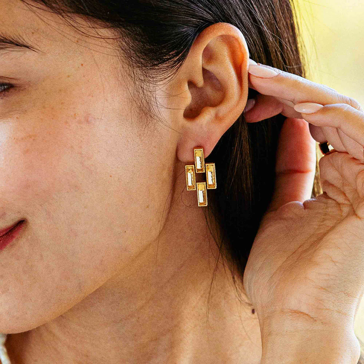 Pathway Post Small Link Earrings - Gold - Image 3